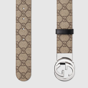 GUCCI古驰 男士互扣式双G搭扣头双面牛皮带商务宽3.7cm