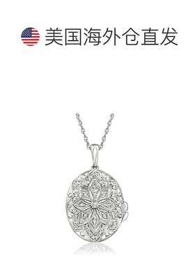 925 纯银 Ross-Simons 钻石花卉锯状小盒坠子吊坠项链 - 20 英寸