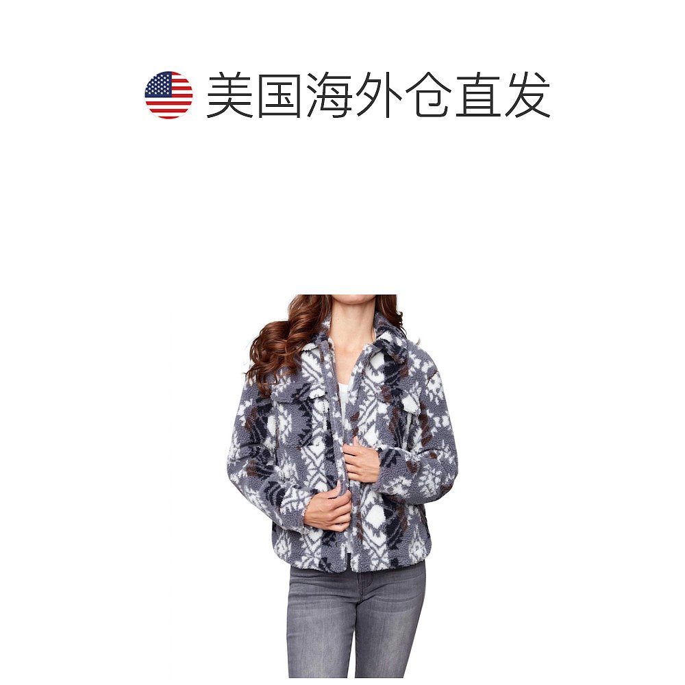 自营 charlie bPrinted Sherpa Short Jacket In Charcoal - char - 图1