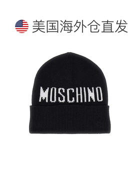 自营Moschino Kids Logo-Intarsia Turn-Up Brim Beanie - black