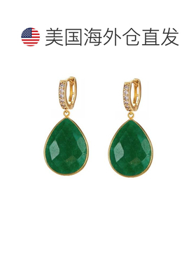 自营liv oliver18k 镀金方晶锆石和绿色泪滴耳环 - 金 美国奥莱直