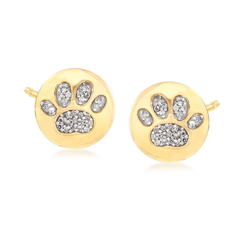 Ross-Simons Diamond Paw Print Stud Earrings in 18kt Yellow G - 图2