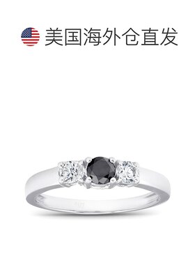 自营 pompeii31/2 克拉黑白钻石 3 石订婚戒指 10K 白金 - 10k 白