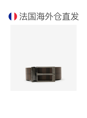 自营欧洲直邮Burberry博柏利 男士深棕色聚氨酯皮革格纹可翻转腰