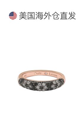 自营 Suzy Levian 花卉黑白方晶锆石玫瑰纯银半戒 - 黑色 美国奥