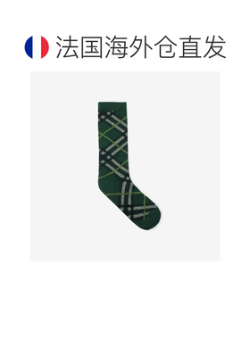 自营欧洲直邮Burberry博柏利 男女同款绿色混纺棉质格纹袜子