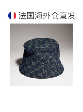 自营欧洲直邮GUCCI古驰 GG图案中性蓝色GG丹宁渔夫帽
