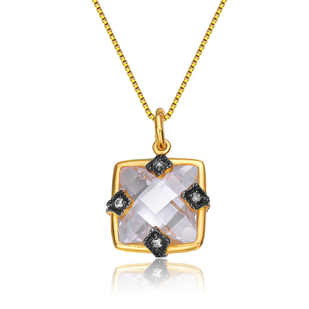 geneviveGold Overlay Cubic Zirconia Fashionable Necklace - g - 图2