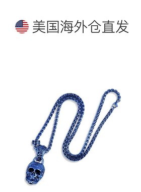 自营 crucible坩埚洛杉矶蓝色不锈钢 35 毫米骷髅项链配 28 英寸