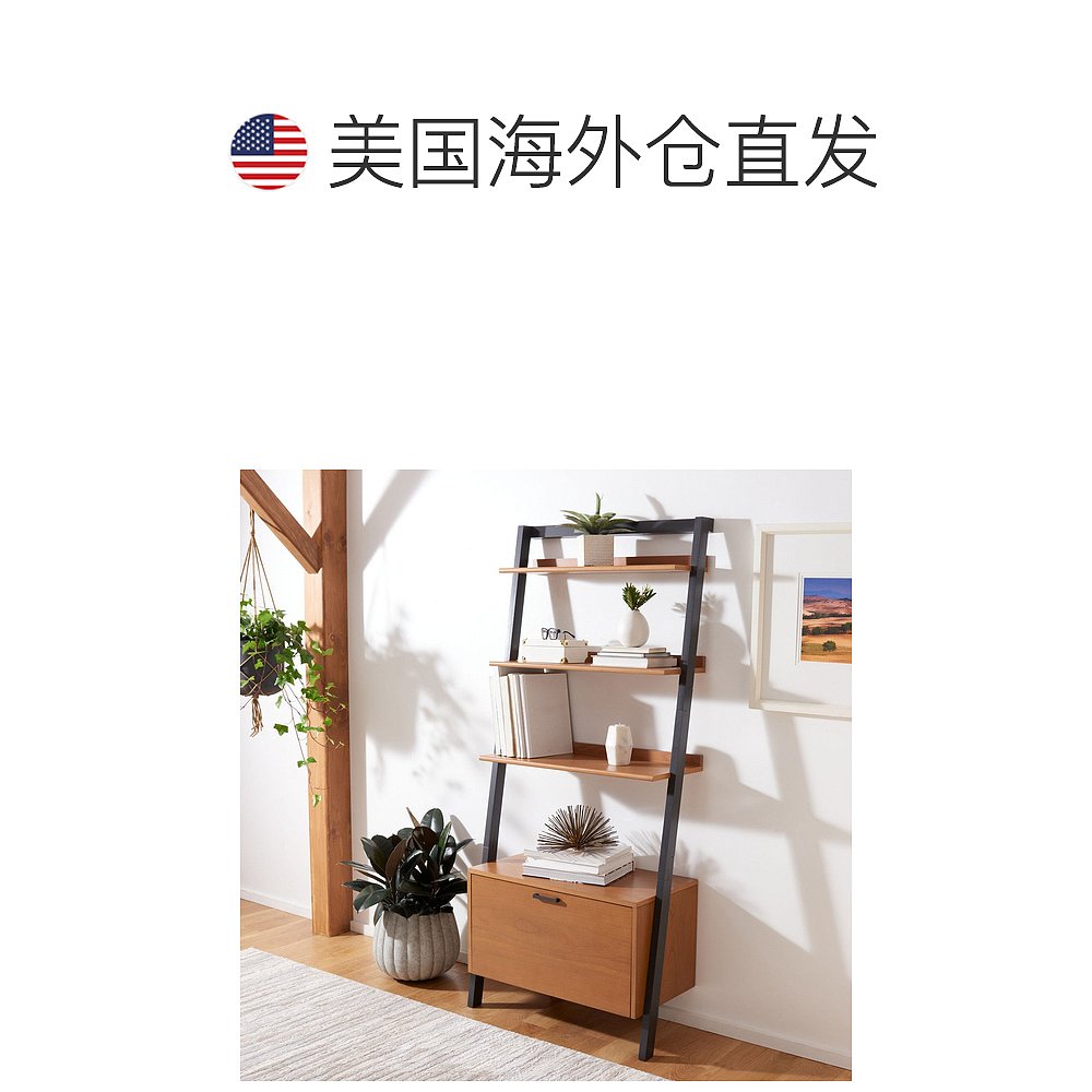 safaviehVlad 3 Shelf 1 Door Etagere - 天然/木炭 【美国奥莱】 - 图1