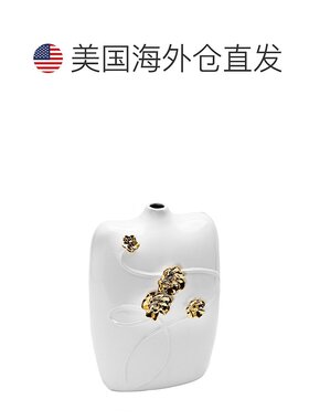 自营 vivience带金色花朵细节的白色陶瓷花瓶 - 白色 美国奥莱直