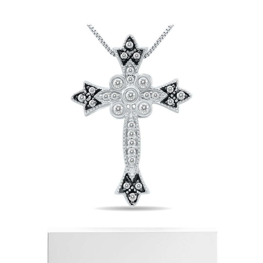 monary1/4 Carat TW Diamond Cross Pendant with Black Rhodium - 图3