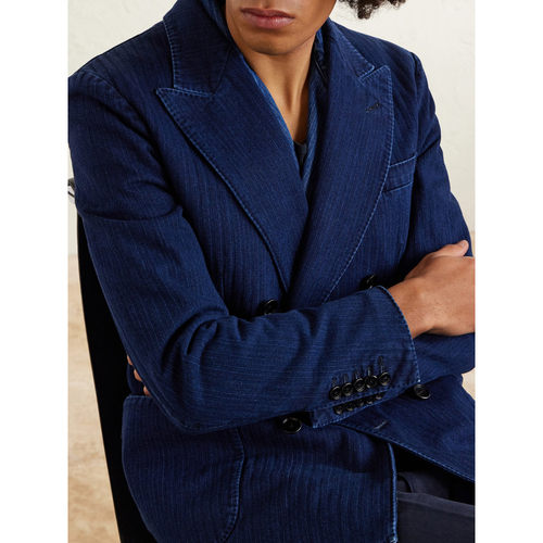 1h可退 香港直邮Tom Ford 汤姆 福特 男士 双排扣人字纹牛仔西装 - 图3