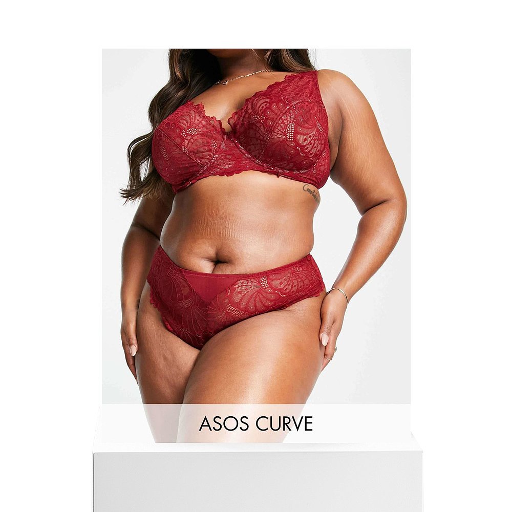 1h可退 潮奢 ASOS 女士 Curve Sienna built up 设计蕾丝酒红色丁 - 图3