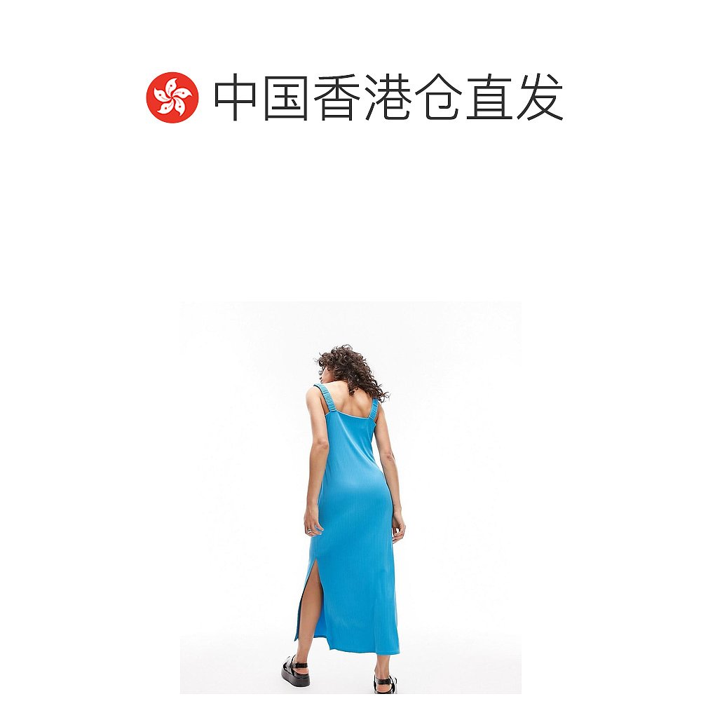 香港直邮潮奢 Topshop女士针织罗纹中长连衣裙(蓝色)-图1