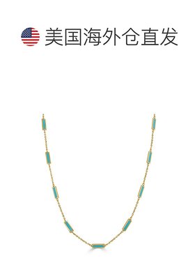 自营 sabrina14K 金站条形绿松石项链可调节 16-18 英寸 - 黄金