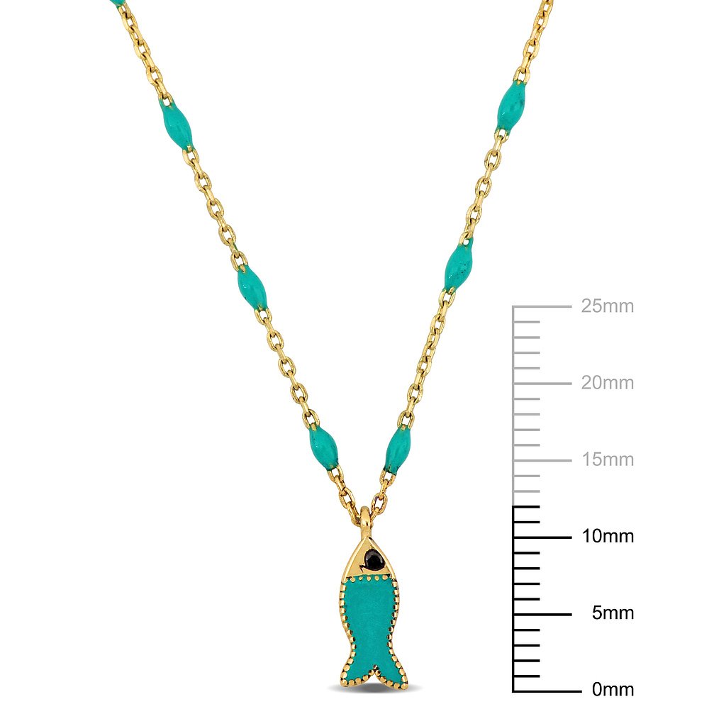 Mimi & Max Womens 14K Yellow Gold Green Enamel Fish Necklace - 图2