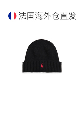 自营欧洲直邮Ralph Lauren拉夫劳伦 男士黑色羊毛刺绣针织帽