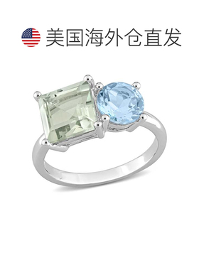 自营mimi & max3 4/5 CT TGW 八角形绿色石英和天蓝色托帕石戒指