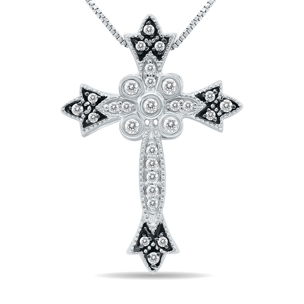 monary1/4 Carat TW Diamond Cross Pendant with Black Rhodium - 图2