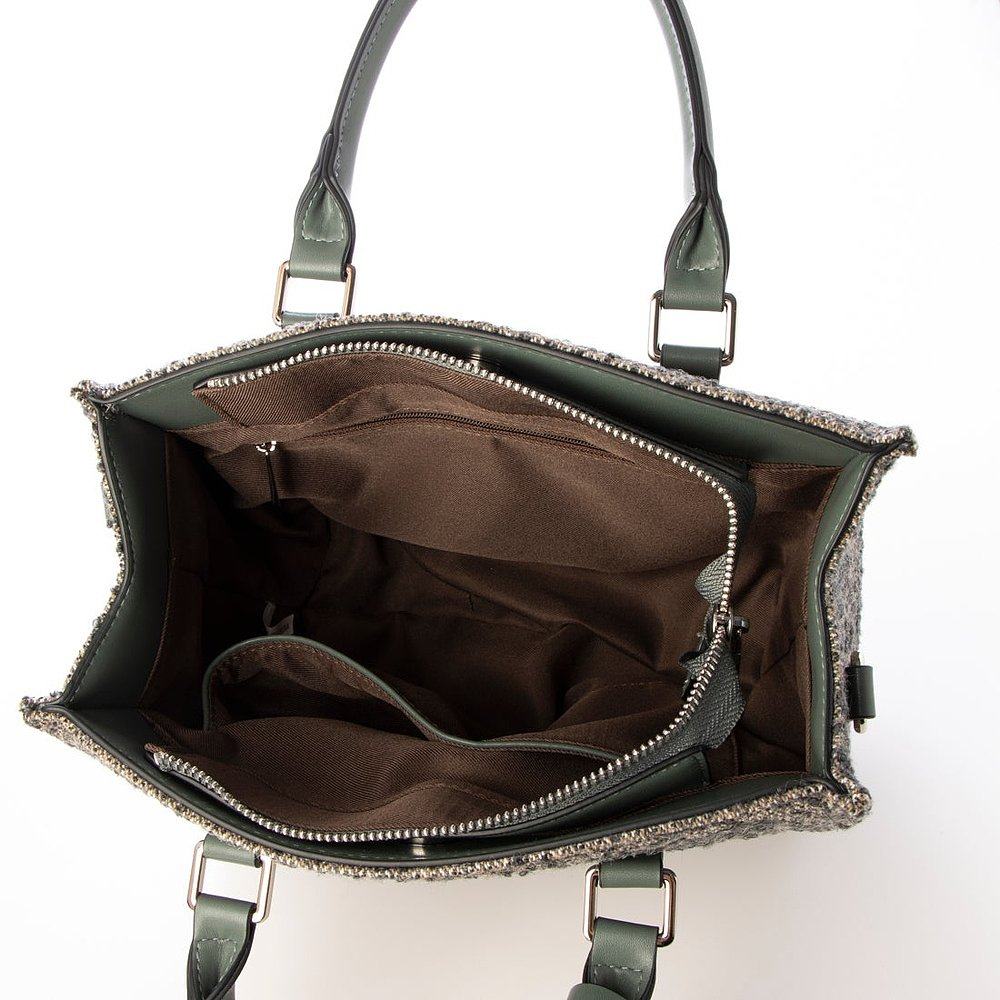 日本直邮Ungrid 赫林波纹面料带钥匙链双翻盖口袋方形手提包 [U02 - 图2