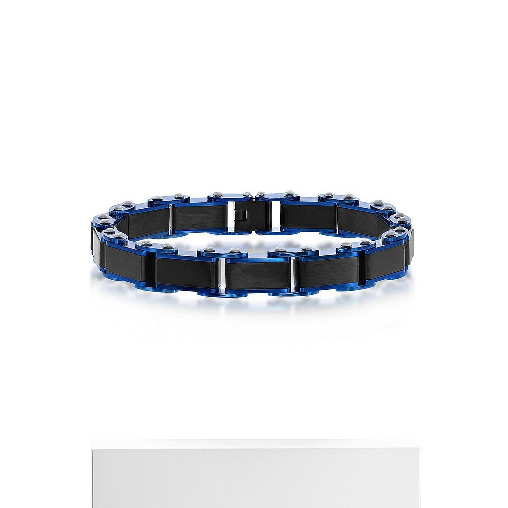 blackjackStainless Steel Black & Blue Industrial Link Bracel - 图3