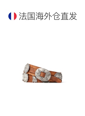 自营欧洲直邮Ralph Lauren拉夫劳伦 男士棕色皮革Concho模压腰带
