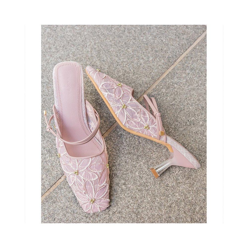 日本直邮Randa 花卉蕾丝透明穆勒鞋 RA041BW12055高跟鞋单鞋,淘宝优惠券,粉丝福利购,淘宝优惠卷