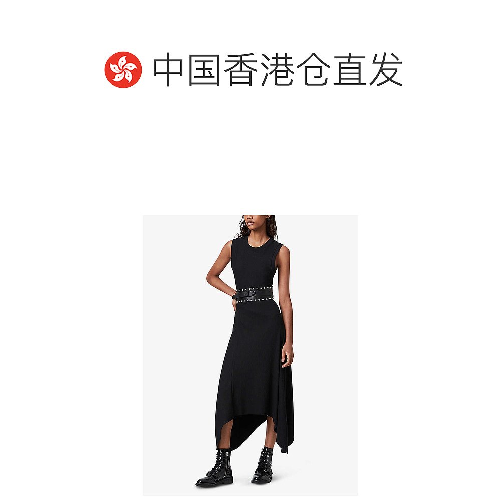 香港直邮潮奢 Allsaints女士Gia不对称棉混纺中长连衣裙-图1