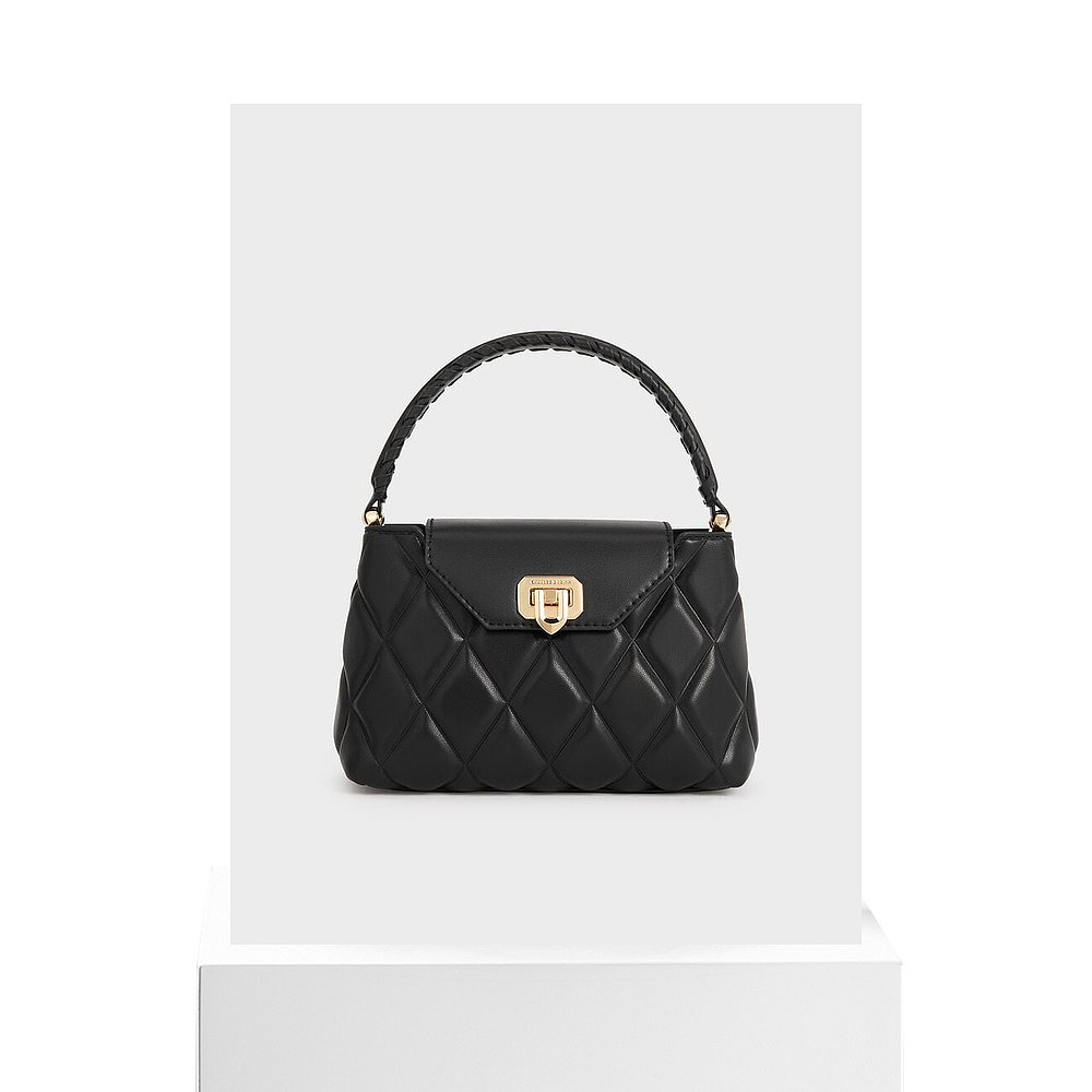 日本直邮CHARLES&KEITH 小ck 菱格链条凯莉包 聚氨酯拼织物 手提 - 图3