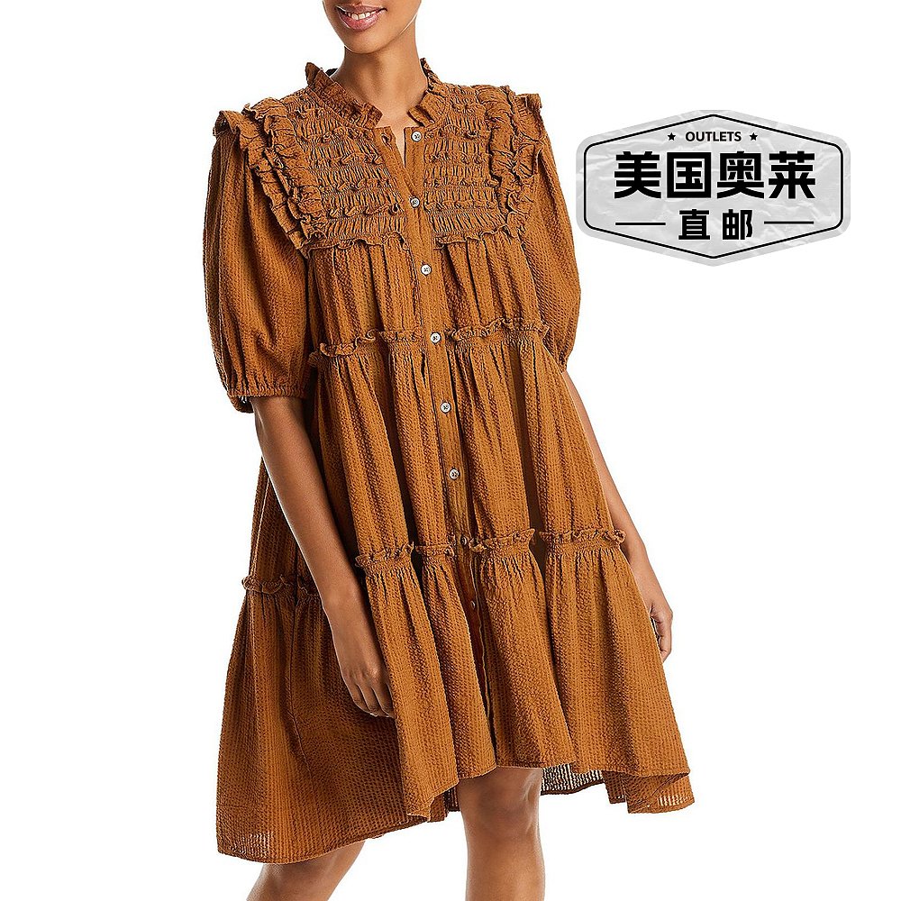 sea new yorkSeersucker Mini Shift Dress tobacco 【美国奥莱】 - 图0