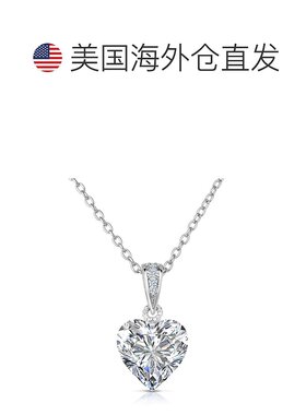 genevive925 纯银白色立方氧化锆心形吊坠项链 - 银白色 【美国奥
