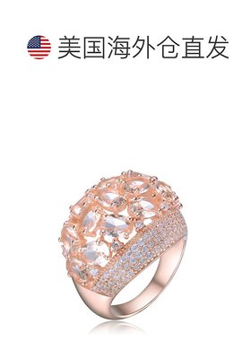 自营 GENEVIVE 纯银镀玫瑰金摩根石方晶锆石鸡尾酒戒指 - 粉色 美