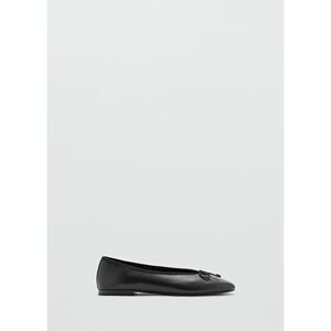 自营欧洲直邮Mango芒果 女士黑色带蝴蝶结的皮革芭蕾平底鞋