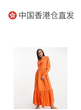 香港直邮潮奢 monki 女士Monki 府绸长款橙色衬衫式连衣裙