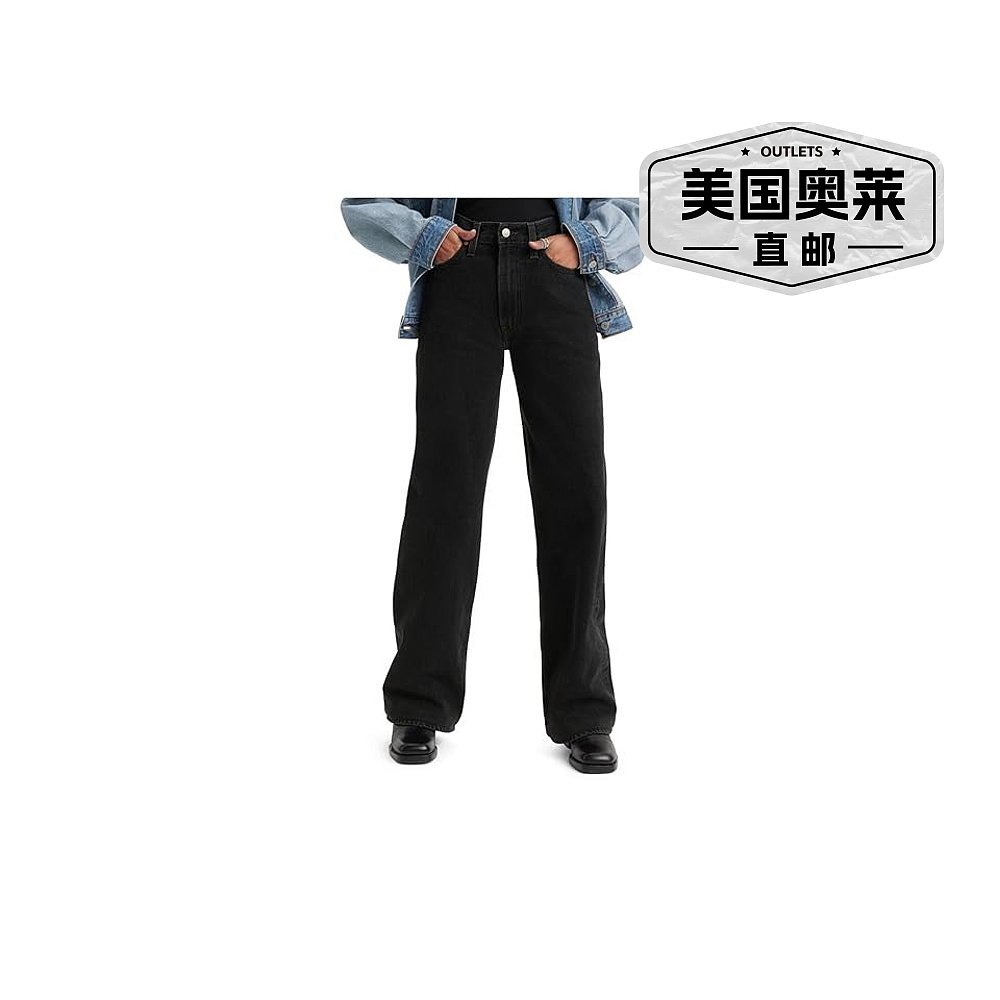 自营Levi's Ribcage Jeans Women's Black Denim Cotton Wide Le - 图0
