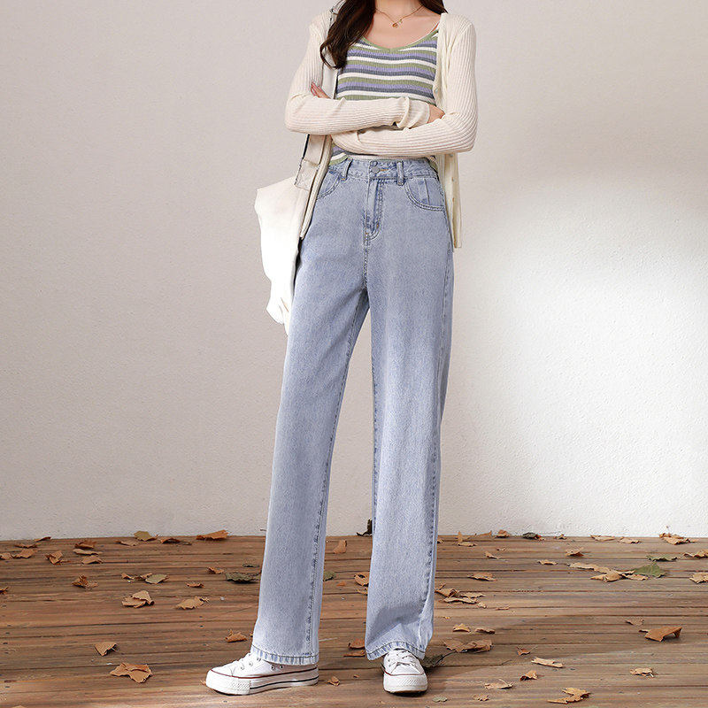 小个子150cm牛仔秋季高腰阔腿裤 蔓菲恋牛仔裤