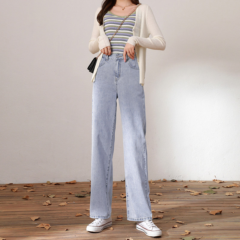 小个子150cm牛仔秋季高腰阔腿裤 蔓菲恋牛仔裤