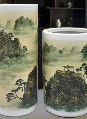 名师手绘景德镇陶瓷桶字画书画缸