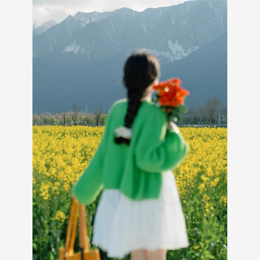 初春装搭配一整套小个子韩系拍油菜花的小白裙子套装白色连衣裙女-图0