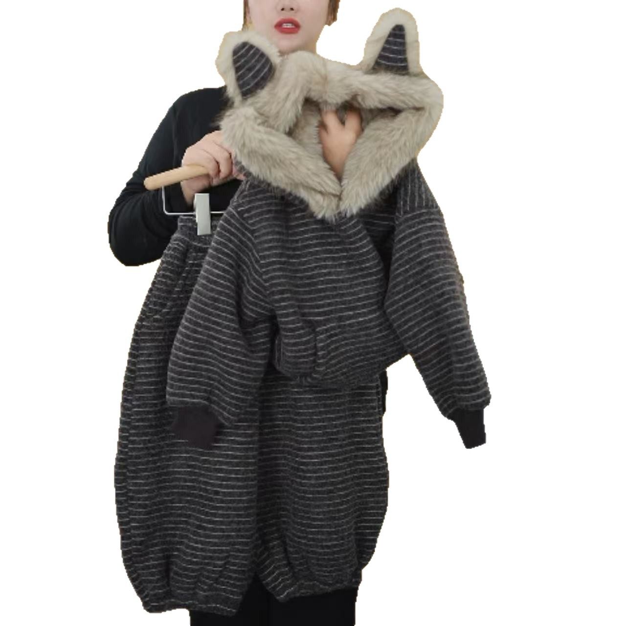 儿童卫衣套装冬季加厚加绒两件套可爱连帽狐狸耳朵条纹网红同款,淘宝优惠券,粉丝福利购,淘宝优惠卷