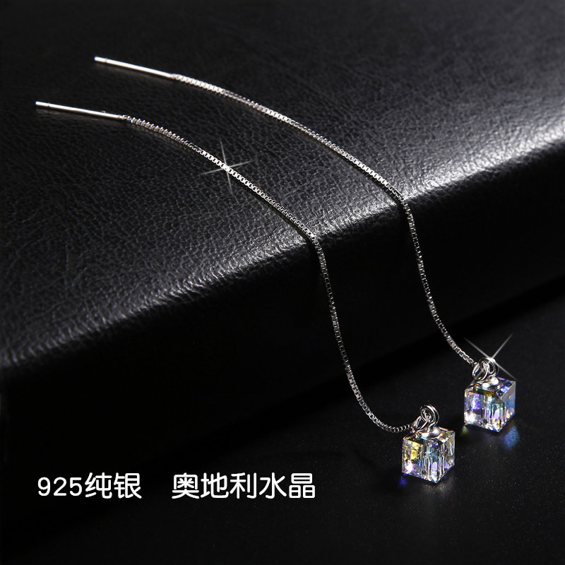 百搭气质水晶925纯银耳线女长款防过敏韩国简约耳环流苏个性耳坠,淘宝优惠券,粉丝福利购,淘宝优惠卷