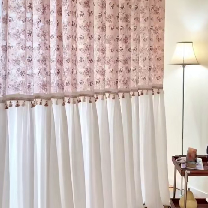 免打孔复古田园风双层窗帘纱帘门帘碎花遮光定制窗帘卧室客厅飘窗,淘宝优惠券,粉丝福利购,淘宝优惠卷