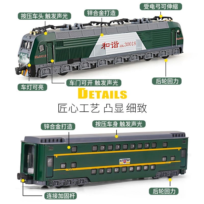 合金和谐号绿皮火车组合仿真东风内燃机地铁模型儿童高铁玩具礼物 - 图2