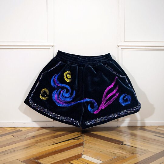 民族风印花烫金宽松短裤显瘦口袋阔腿裤冬季金丝绒保暖打底裤女士