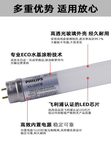 PHILIPS飞利浦T8LED灯管1.2米单端进电日光灯管飞凡led双管全套 - 图1
