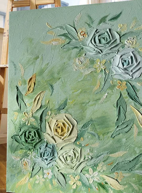绿色玫瑰花石英砂肌理画di