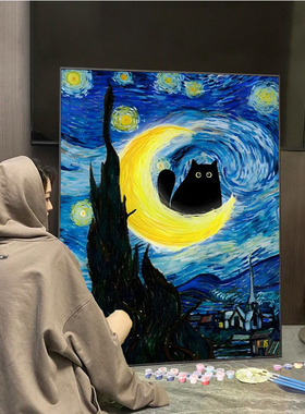 黑猫世界名画梵高莫奈数字油画
