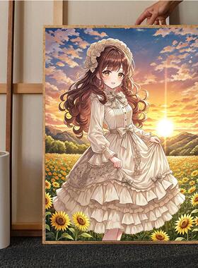 新款日暮花田里的小女孩数