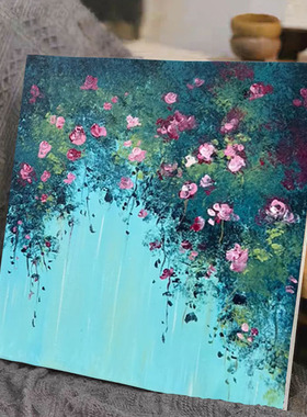 玫瑰瀑布石英砂肌理画diy